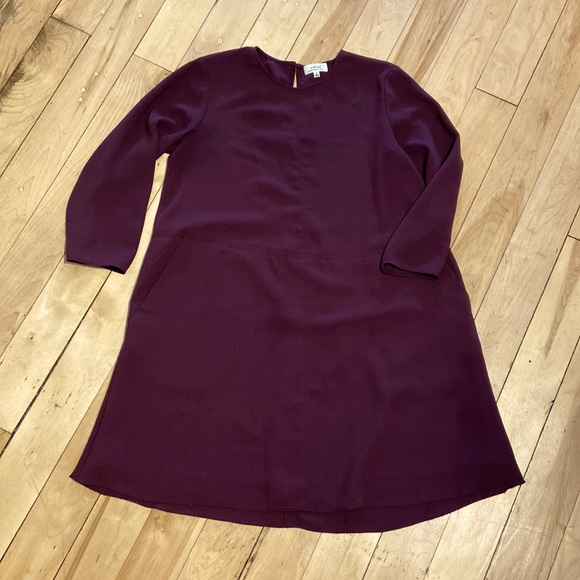 Aritzia Dresses & Skirts - SOLD🍀Aritzia Wilfred Myosotis burgundy A-line mini dress with pockets, size XS